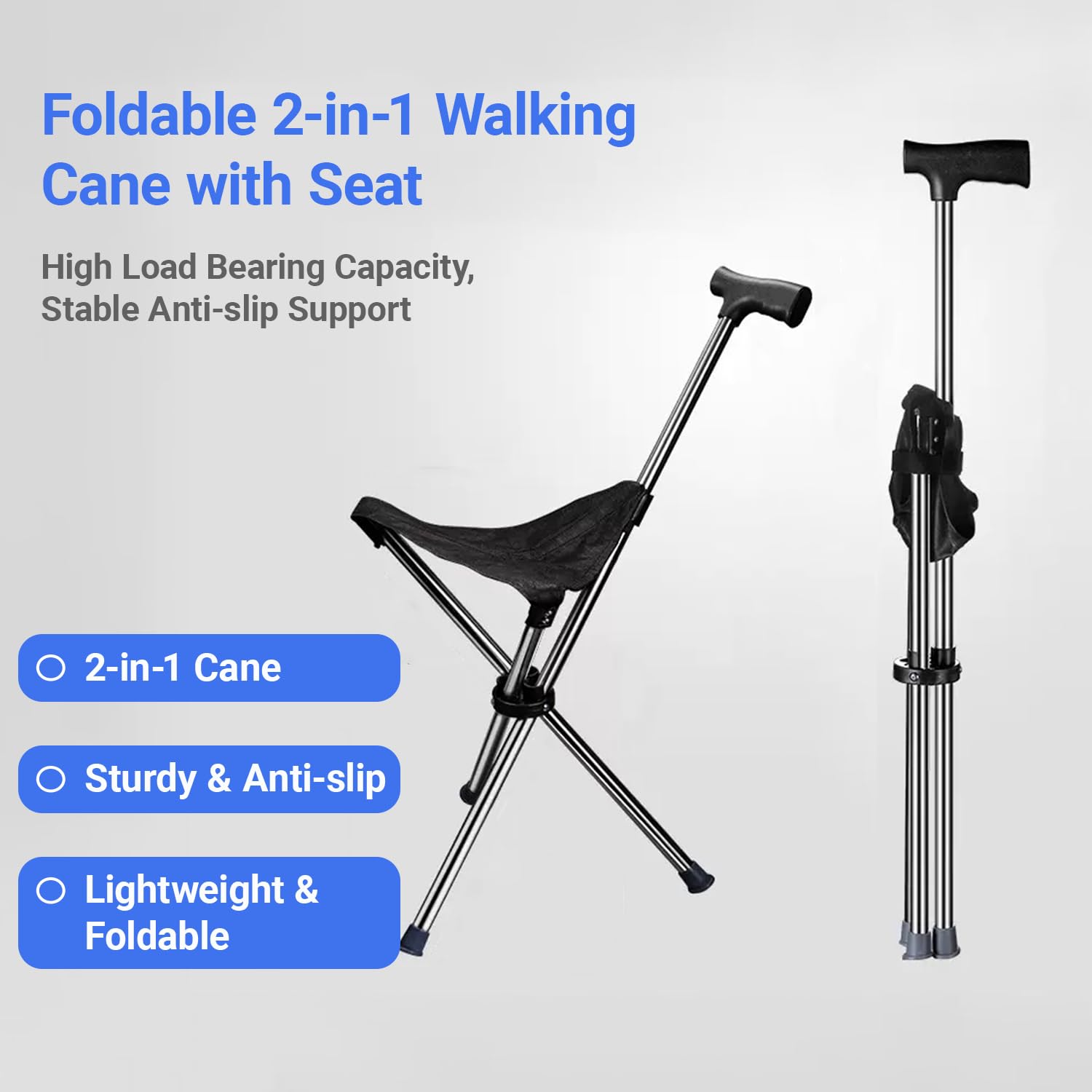 Bastón de senderismo con asiento, silla plegable portátil antideslizante de bastón, silla de viaje de montañismo para senderismo al aire libre y ancianos