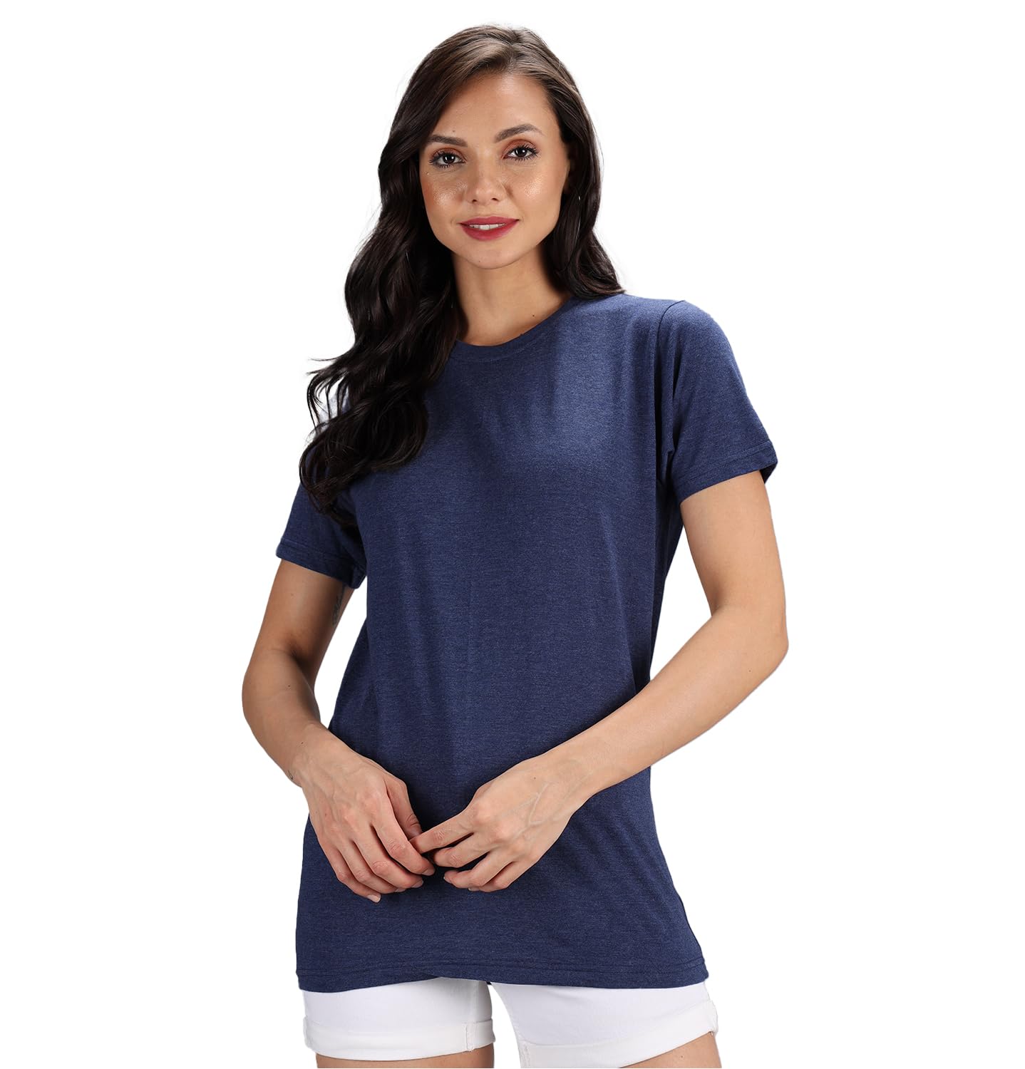 Sleepynuts Women Boyfriend Plain Round Neck Half Sleeve T-Shirt