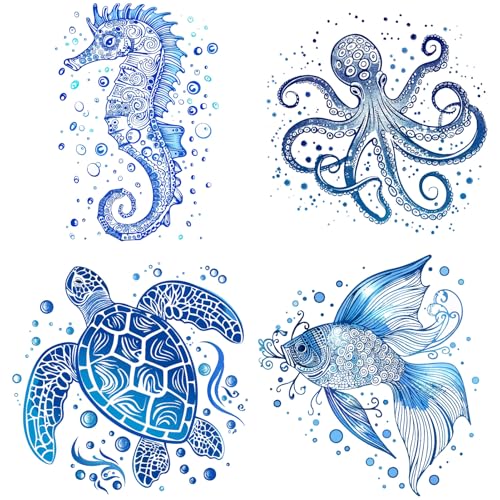 GORGECRAFT 4Stk 16cm Fensteraufkleber Mit Meerestieren Kunststoff PVC...