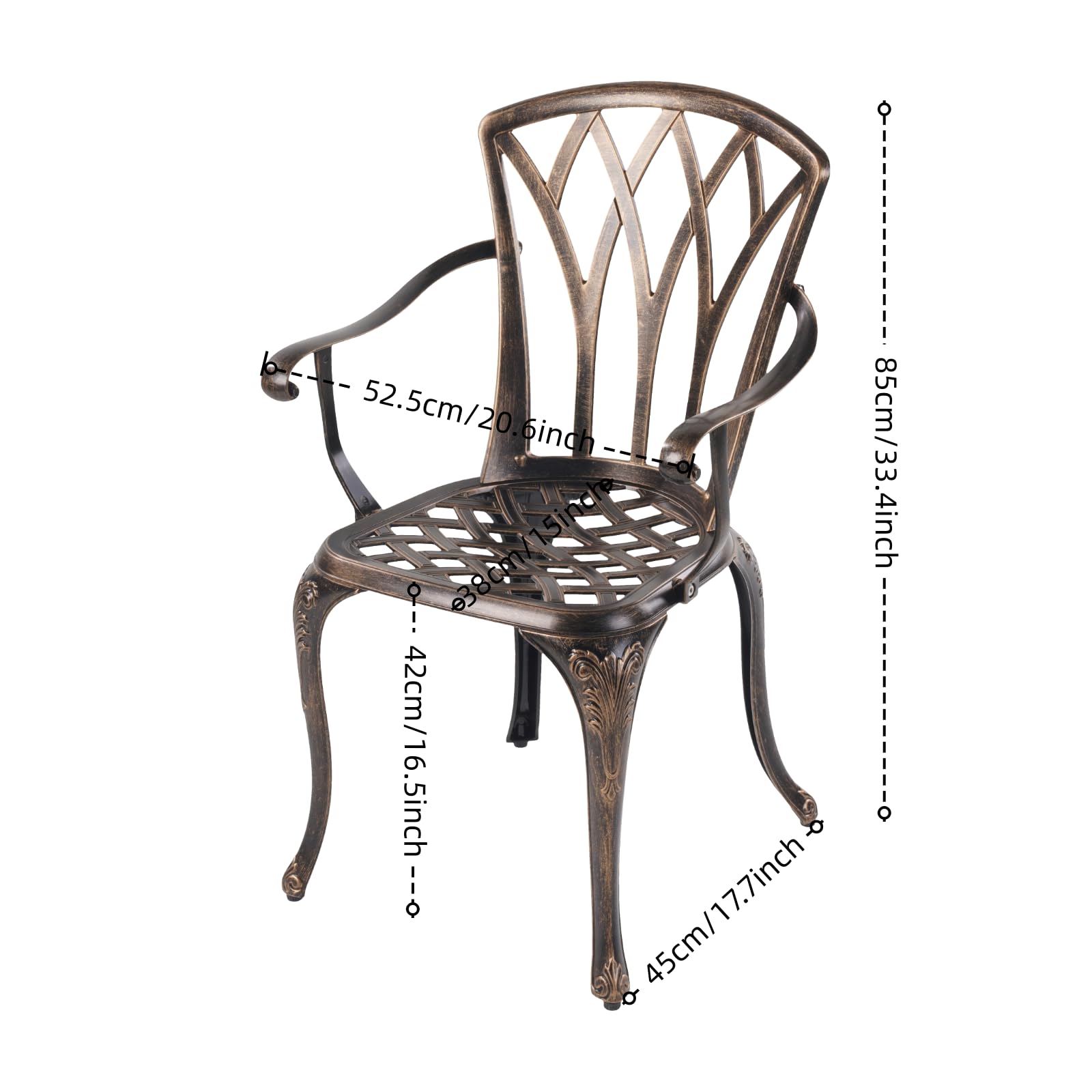 Lot de 2 chaises de jardin en fonte d'aluminium - Design roses - Style antique - Fauteuil en bronze antique