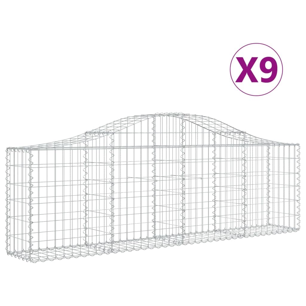 Kosze gabionowe łukowe 9 sztuk 200 x 30 x 60 / 80 cm ocynkowane żelazo do ścian magazynowych i dźwiękochłonnych barier ogrodowych ze wzmocnionymi haczykami