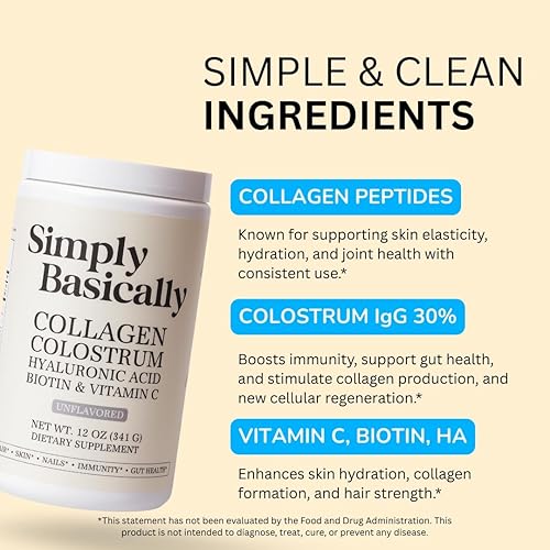 Miniatura 5 de Polvo de péptidos de calostro y colágeno con biotina, ácido hialurónico y vitamina C  Salud intestinal e hinchazón, apoyo inmunológico, suplemento