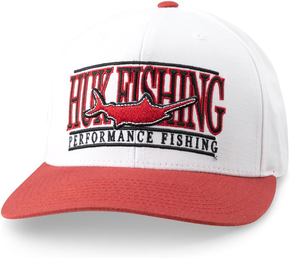 HUK Mens Flat Bill Hat, 6-Panel Adjustable Snapback Fishing Cap