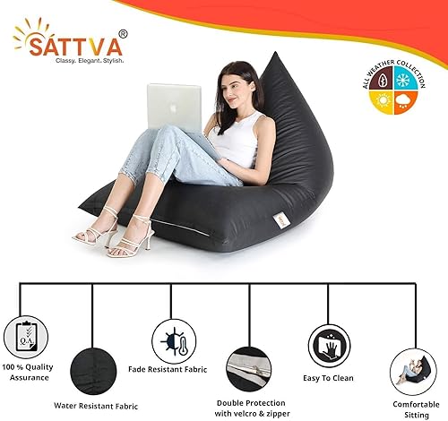 Miniatura 4 de SATTVA Puf triangular de 5 pies para adultos, solo fundas para puf grande (sin relleno), puff Love Sack de gran tamaño, resistente al agua para todo