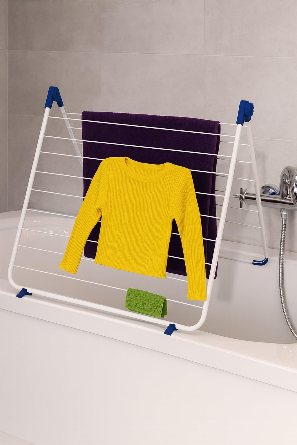 Gardissimo Metall Wäschetrockner Tumby für Badewanne, Weiß-Blau | 10 m Trockenlänge, Material: Metall und Kunststoff, Badewannen Trockner, Wäscheständer