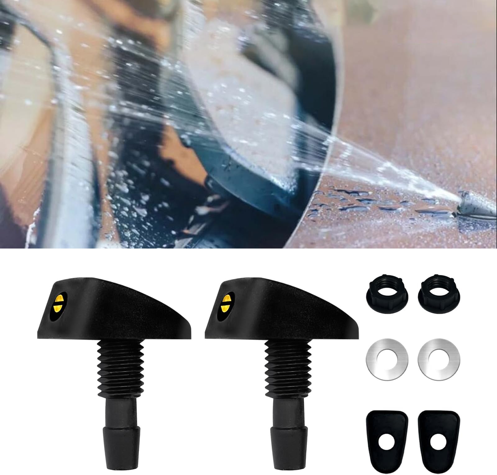 UZZH2PCS Car Windshield Washer Nozzle, Automotive Front Windshield Sprayer Nozzle Replacement, Hood Wiper Nozzles Single Hole Adjustable Fan-shaped Spray Head Water Outlet Head for Most Cars, Trucks