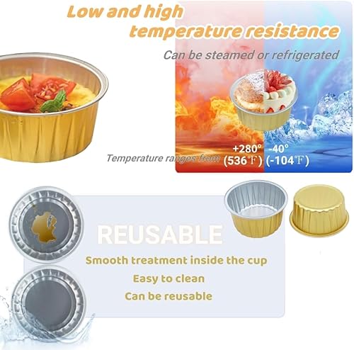 Miniatura 4 de Lolifun Tazas para hornear de papel de aluminio con tapas, tazas de postre de 5 onzas, forros para magdalenas, mini moldes de aluminio para hornear,