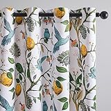 Topfinel 90 Inches Long Custom Window Curtains, Unique Chinoiserie Safari Floral Hummingbird Plant Lemon Patterned Extra Wide Noise Dampening Grommet White Satin Shabby Chic Drapes for Living Room