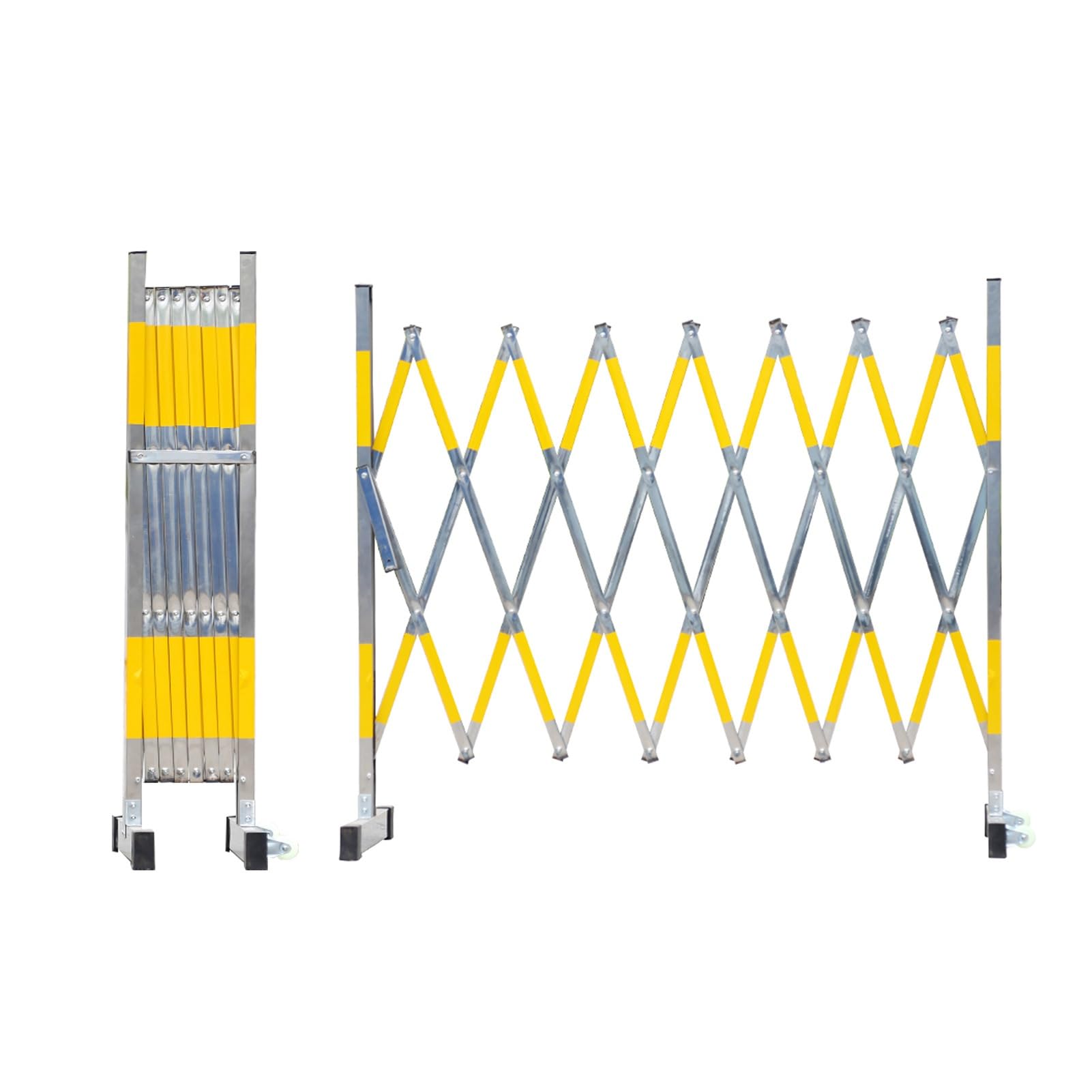 GHHVFEC Portable Retractable Metal Ber 6m Foldable Crowd Control Gate with Wheels Temporary Traffic Fence for Museums Cinemas Hospitals - Yellow