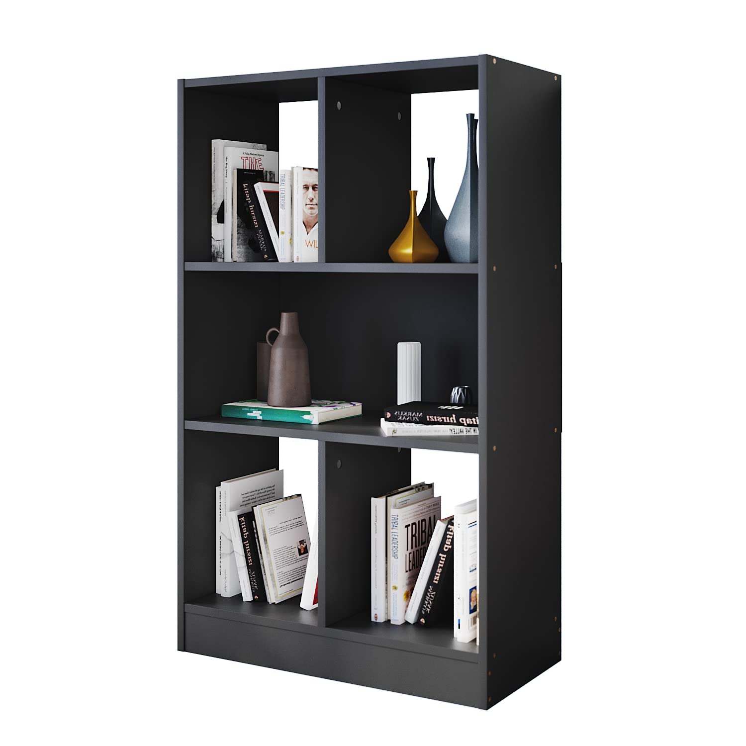 ELEGANT Wooden Display Shelves Freestanding Bookcase with 5 Storage Units Black Bookshelf for Living Room Office Bedroom Study Room
