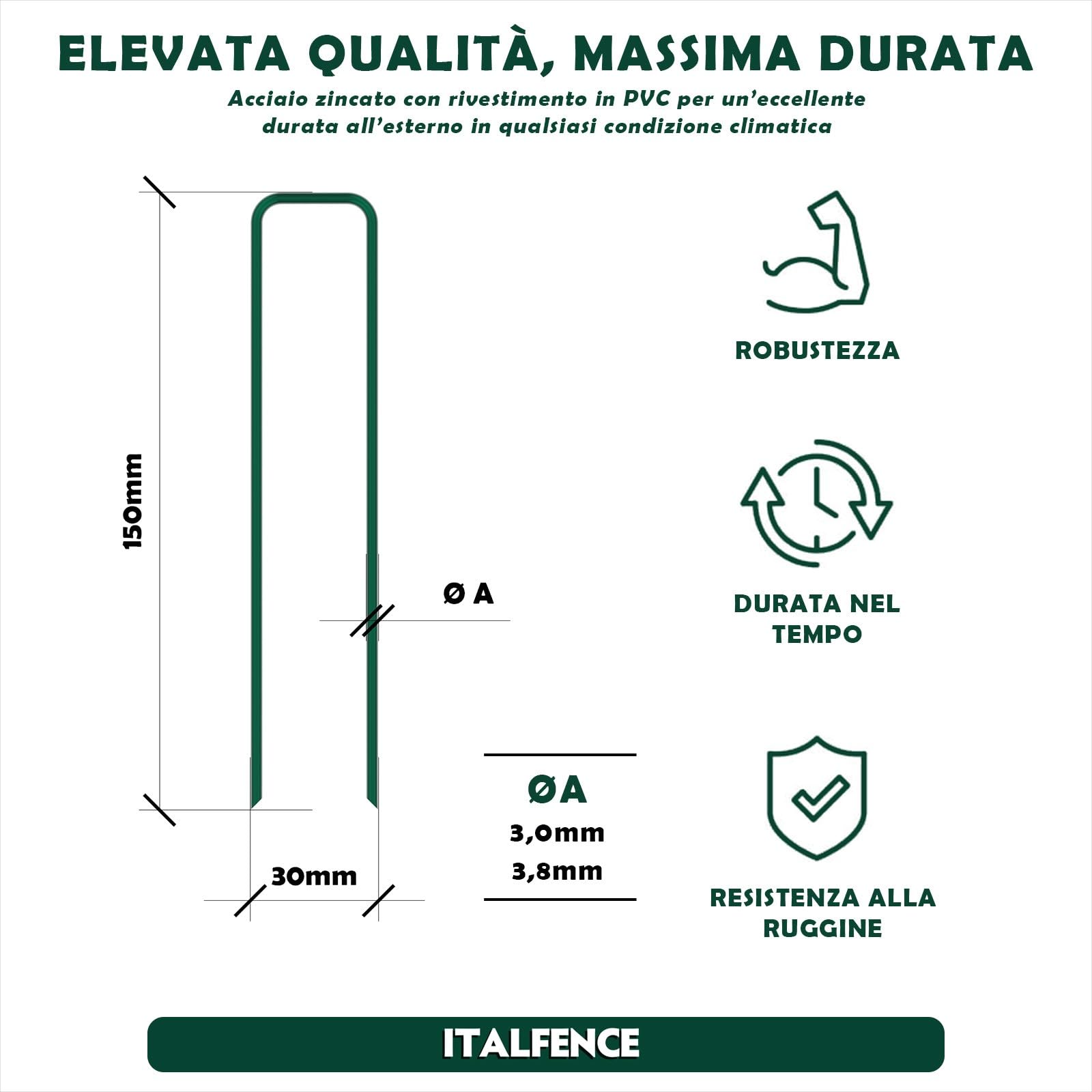 Picchetti zincati e plastificati Ø3,00mm per telo pacciamatura [50 pezzi]