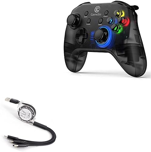 BoxWave Cable compatible con GameSir T4 - AllCharge miniSync, cable USB portátil, retráctil, negro azabache