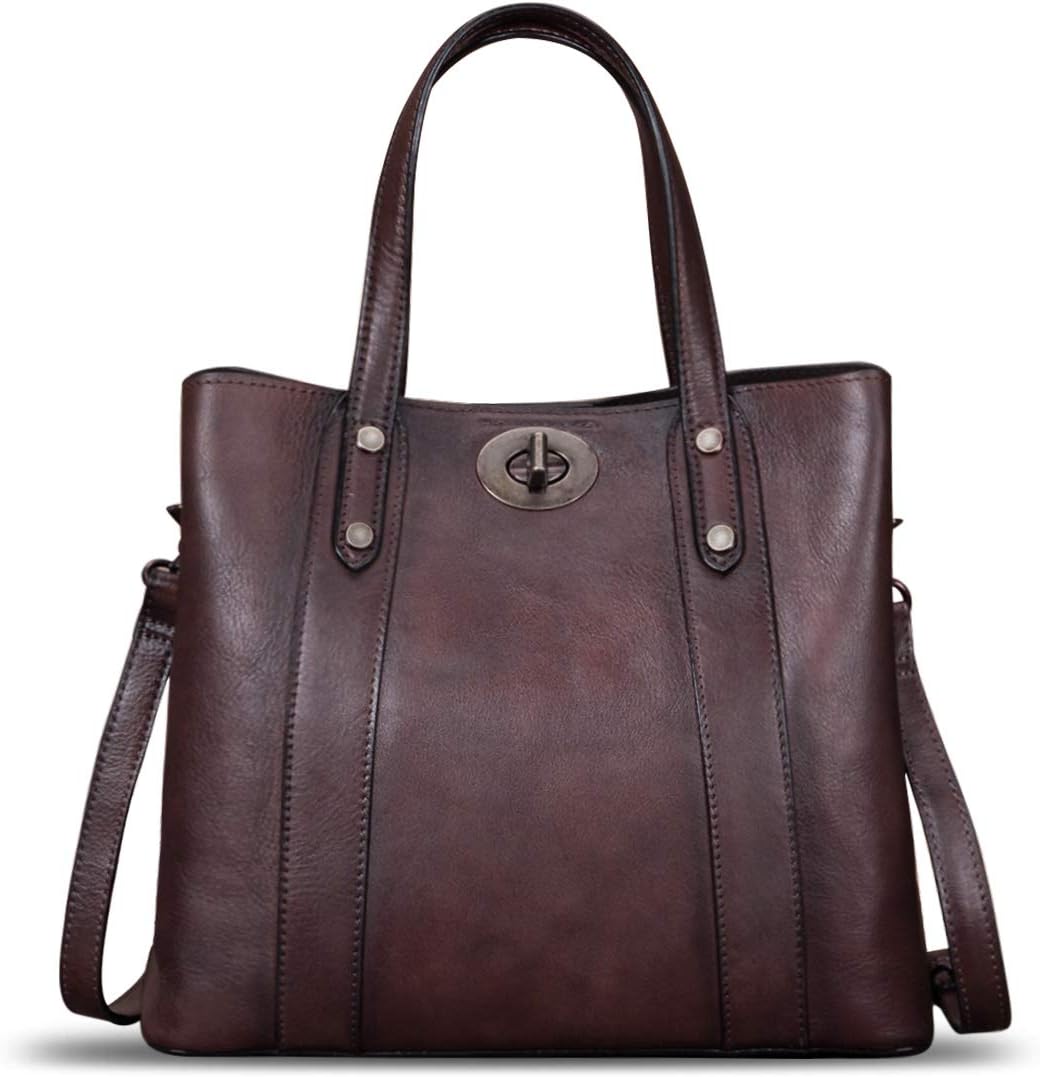 Genuine Leather Handbags for Women Satchel Purses Vintage Handmade Shoulder Bag Cowhide Top Handle Handbag Totes | Genuine Leather, Vintage, Handmade, Cowhide, Top Handle, Handbag - Image 2