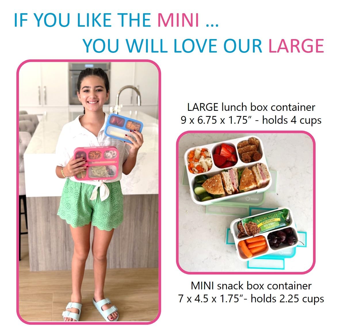 kinsho Pojemnik na przekąski dla dzieci, mini pudełko na lunch Bento, małe, szczelne, dla małych dzieci, dziewcząt, na przekąski, lunch, 3 przegródki, do szkoły, przedszkola, różowy, fioletowy,