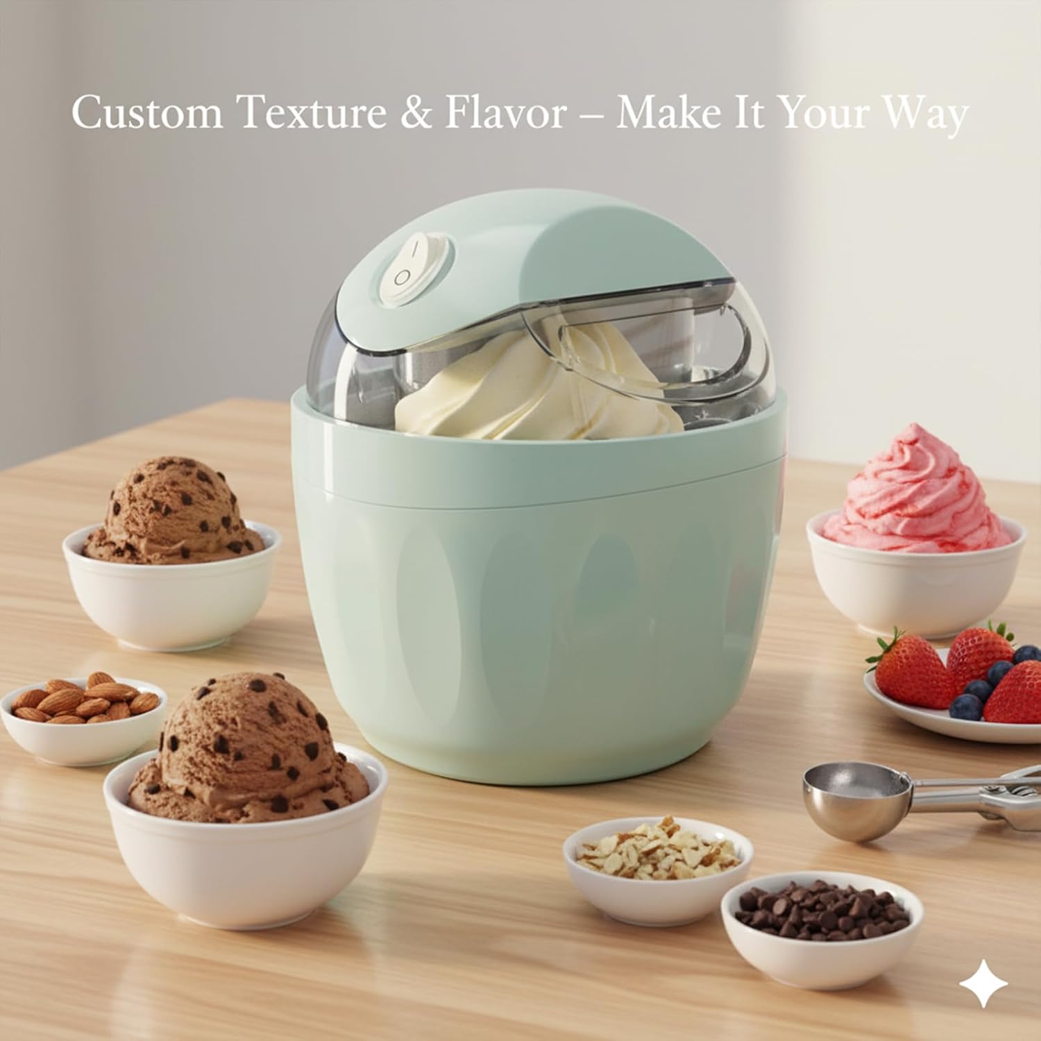 Small Home Mini Ice Cream Maker, Personal Ice Cream Maker, Adjustable Texture & Sweetness, DIY Ingredients Control, 17OZ Electric Gelato & Sorbet Machine, One-Touch Control for Family (Cyan)