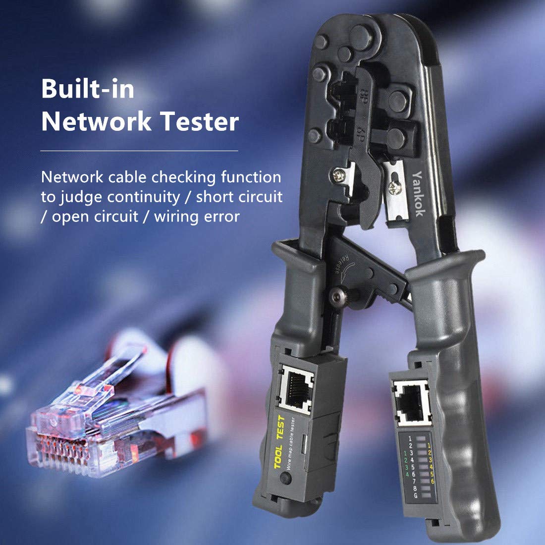 Yankok Pince à sertir modulaire N5684CR - Sertissage RJ45 8P8C RJ12 RJ11 6P6C/4C/2C, RJ10 et RJ9 4P4C/2C - Câbles Ethernet avec testeur de câble