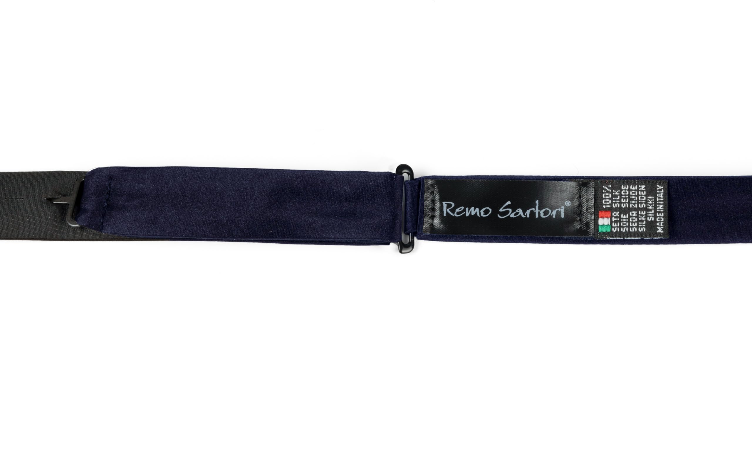 Remo Sartori - Set Fusciacca Fascia da Smoking e Papillon da Annodare in Seta Blu,3 Pieghe, Chiusura Regolabile, Made in Italy,Uomo