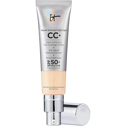 IT Cosmetics CC+ Cream - Natural Full Coverage Foundation With SPF 50+, Color Corrector & Anti-Aging Hydrating Serum, Hyaluronic Acid + Peptides, Lightweight Up To 24H Wear, All Skin Types- 1.08 fl oz