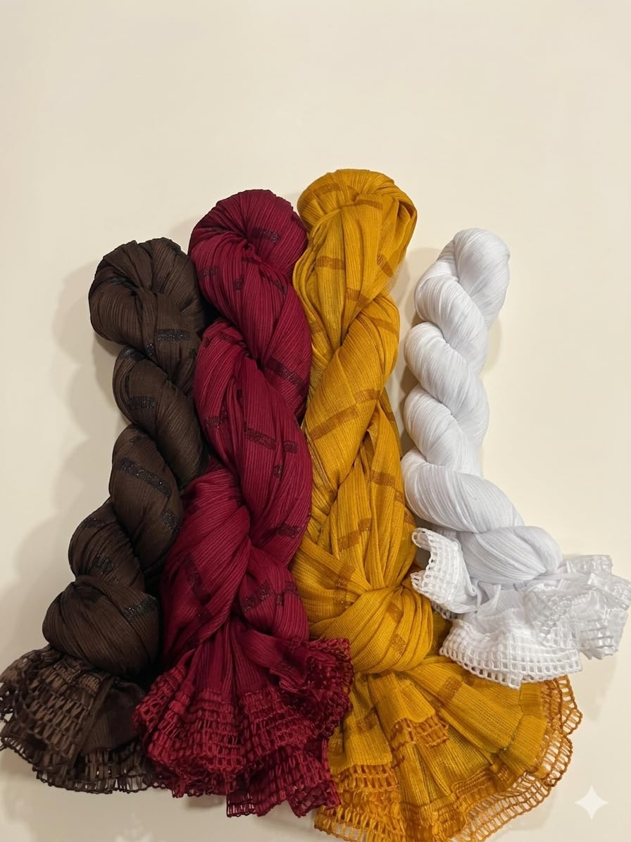 ANANTSHAKTII Women's Lcra dyed Crush Dupatta Combo with Lace Border - Pack of 4 (Multicolor)-COFFEE-RANI-MUSTARD-WHITE-picture-37