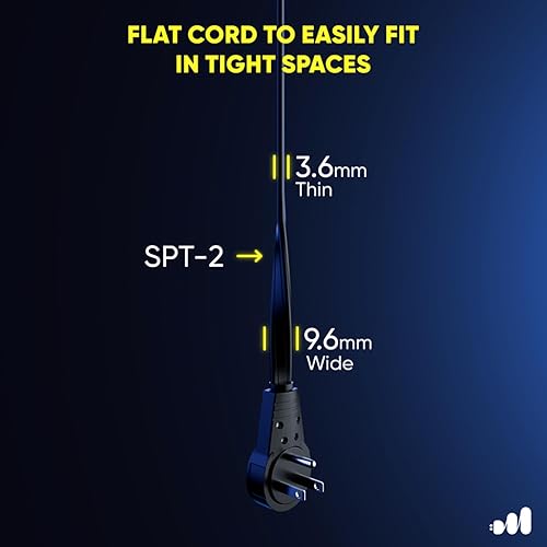 Miniatura 5 de Maximm Cable de extensión de enchufe plano giratorio de 360 de 8 pies, cable de extensión de 3 tomas de corriente múltiple de 16 AWG, cable de