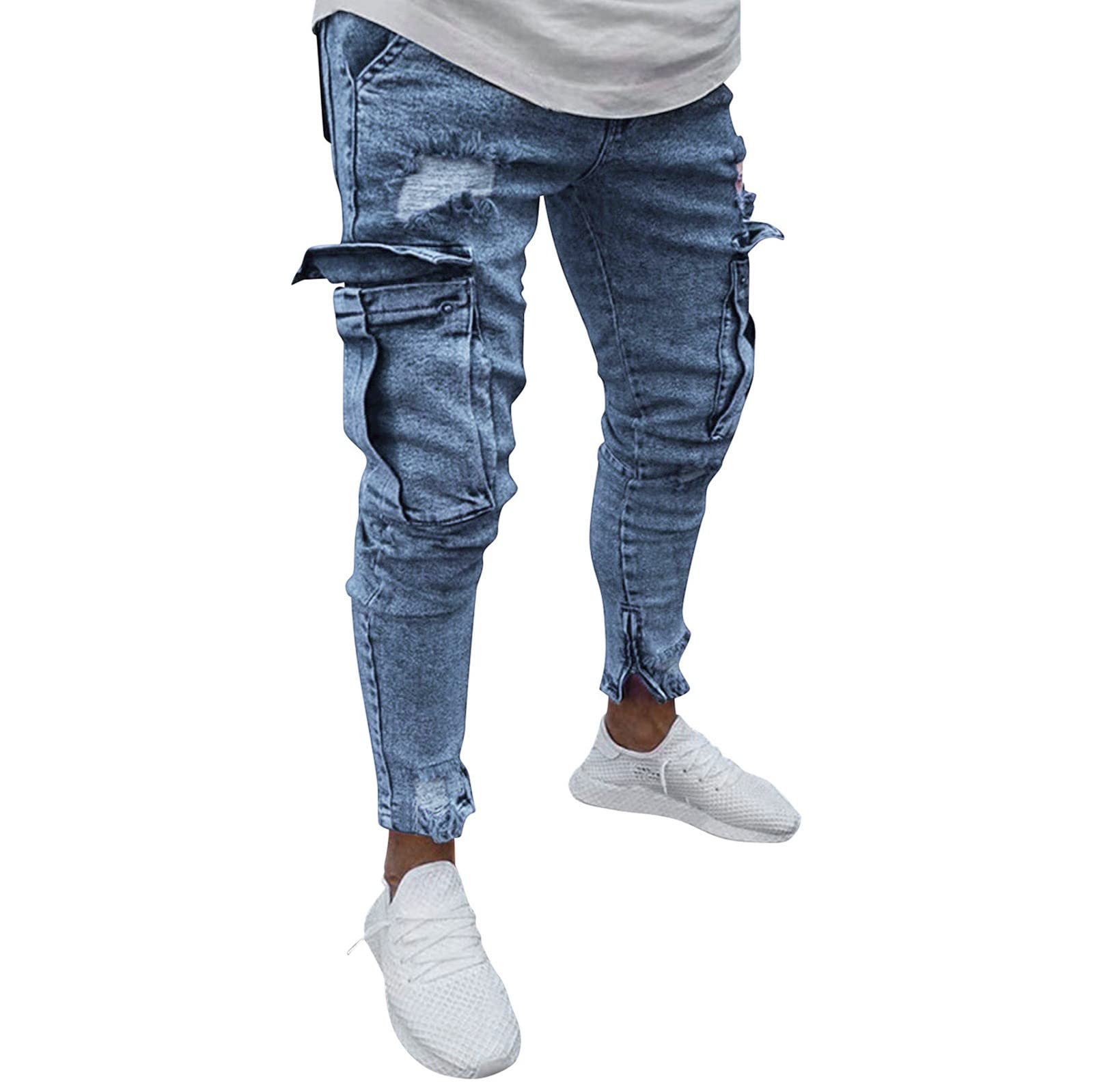 SDGRSummer Pocket Pants Length Mens Full Hole Denim Casual Sports Bodybuilding Men's Pants 511 Men