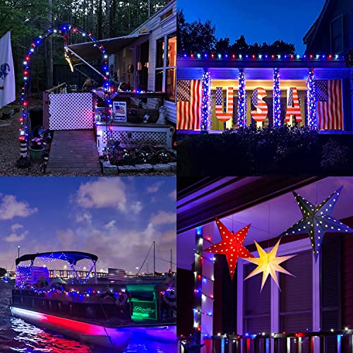 Potive Red White And Blue Solar Lights, 42.7Ft 100 Led 4Th Of July Lights, 8 Modes Solar Patriotic String Lights Outdoor Waterproof For Tree Party Independence Day Memorial Day Christmas Decorations #TOP3