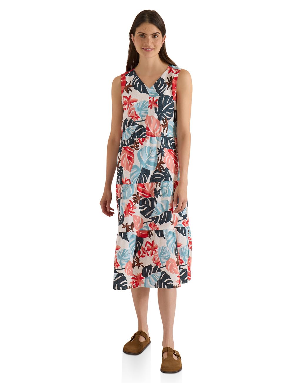 Cecil Women's 1409484 Midi Dress with V-Neck and Print (Pack of 1), Light Alabaster White, M