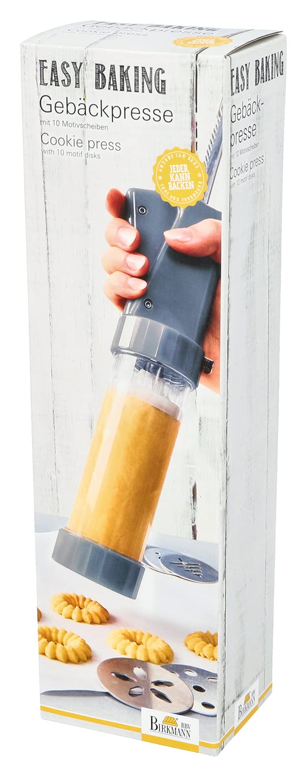 Presse à pâtisserie en plastique Birkmann avec 10 disques de 27 cm