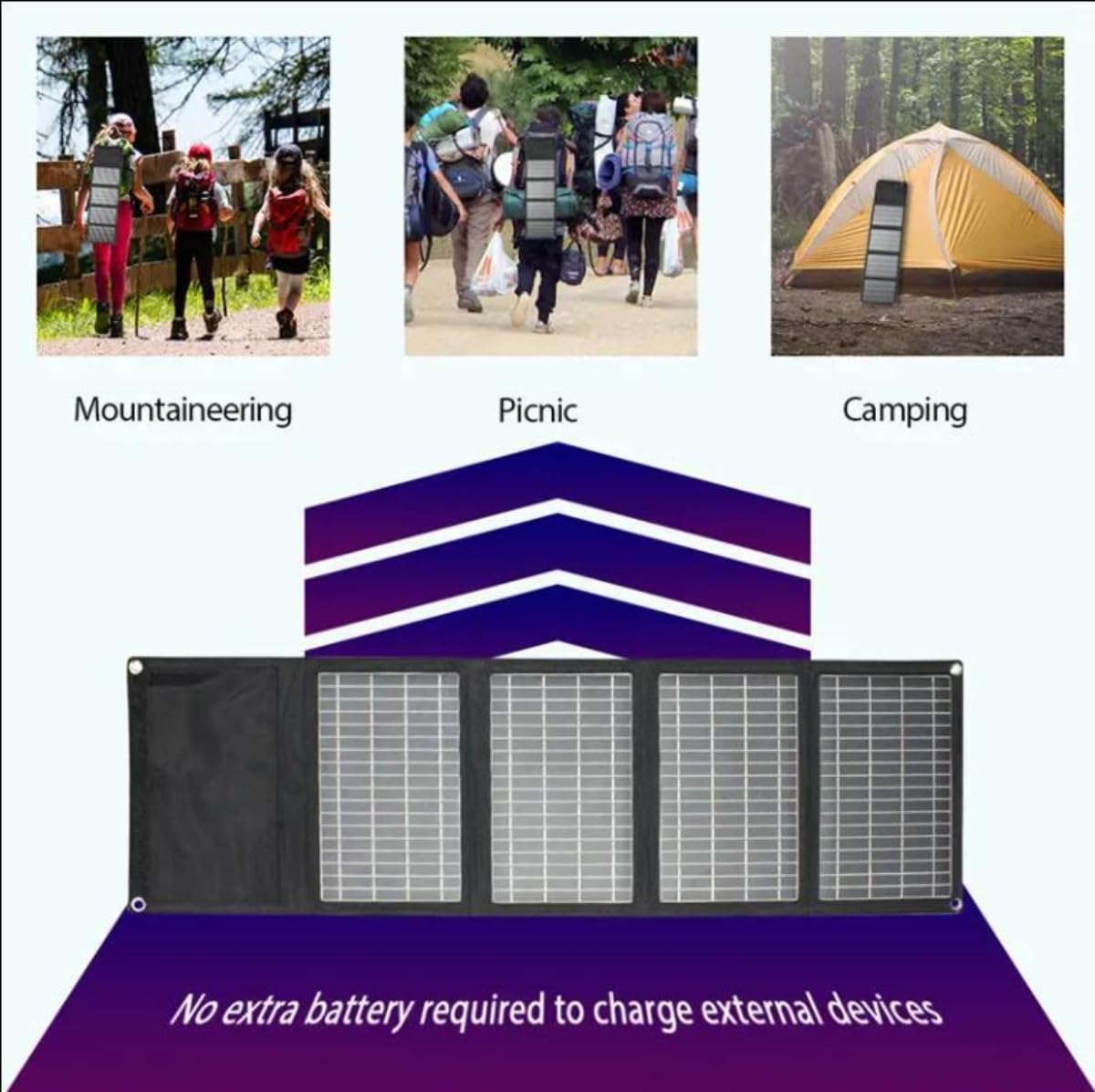 Chargeur solaire monocristallin 28 W, panneau solaire portable ultra fin à 4 volets avec charge rapide pour le camping, les téléphones et les aventures en plein air