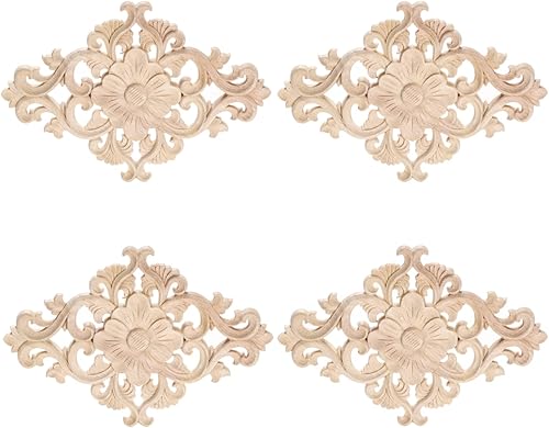 Miniatura 12 de MUXSAM - Apliques tallados en madera, 1 pieza decorativa de madera, calcomanías de centro de muebles sin pintar para armario, tocador, cama, puerta