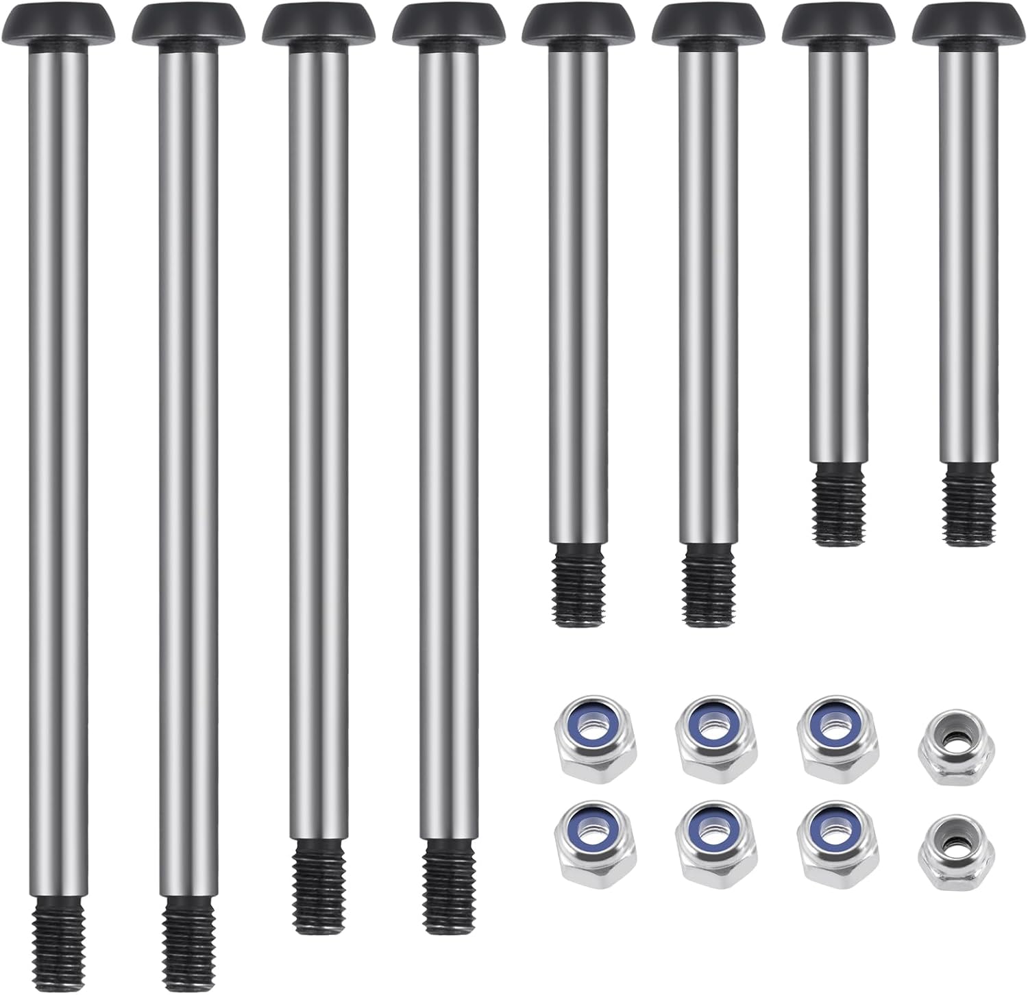8PCS Polished Steel 1144 Lock-nut Style Hinge-Pin Complete Suspension Pin Set Screw Pins Compatible with 1/10 Traxxa Slash 2WD Hoss Rustler Stampede RC Car Upgrade Replacement Parts