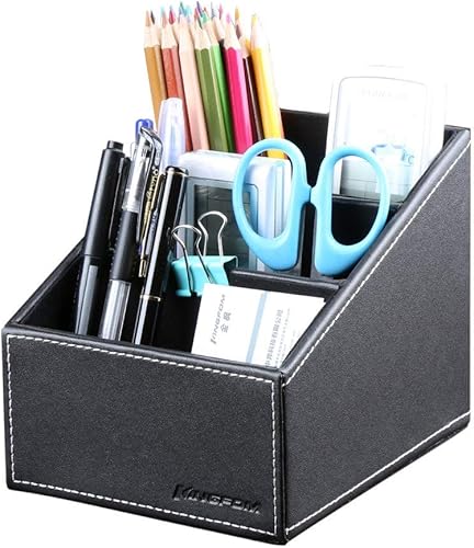 Miniatura 14 de KINGFOM Soporte para mando a distancia de piel sintética con 3 ranuras, caja de almacenamiento para artículos diversos, guía de TV, correo, Beige