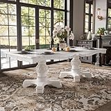 Furniture of America Adair Traditional Solid Wood 95-inch Expandable Dining Table with Double Pedestal and Carved Details, Seats up to 8, for Home, Kitchen, Living Room, White