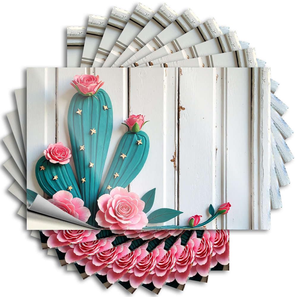 Quote Man Cave Stuff | Rock Bottle Cactus with Pink Flowers On White Wooden Background. for Football(8X12CM)