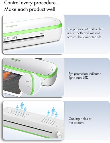 Miniatura 7 de Máquina laminadora, laminadora térmica silenciosa de 9 pulgadas con sistema completo para la escuela de oficina en casa
