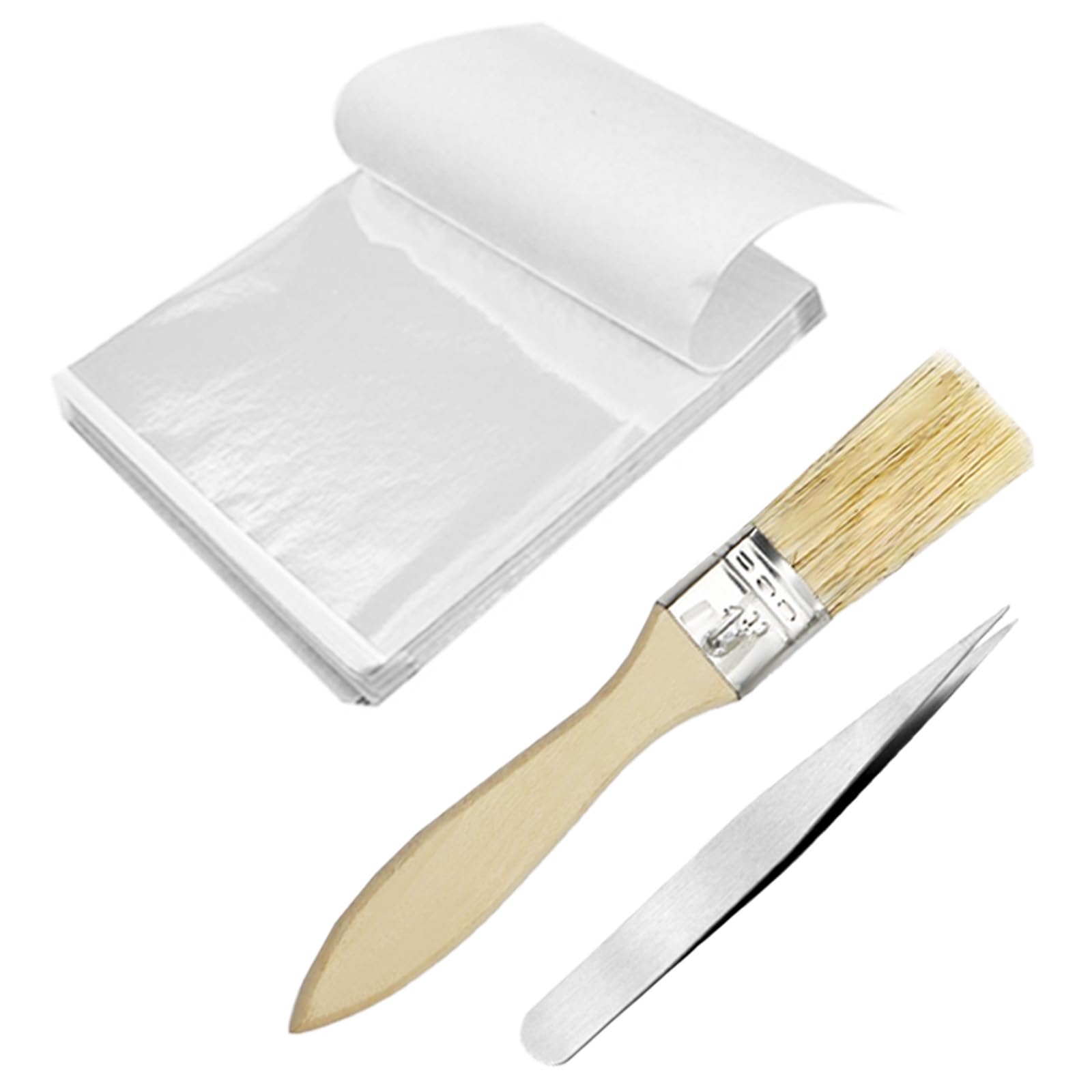 200 Sheets Silver Leaf, Imitation Silver Leaf Sheets Silver Leaf Kit with Brush Tweezer for Cakes Drinks Beauty Routine Makeup Health Spa Art Craft Work Decoration (8.5cm*8.5cm)