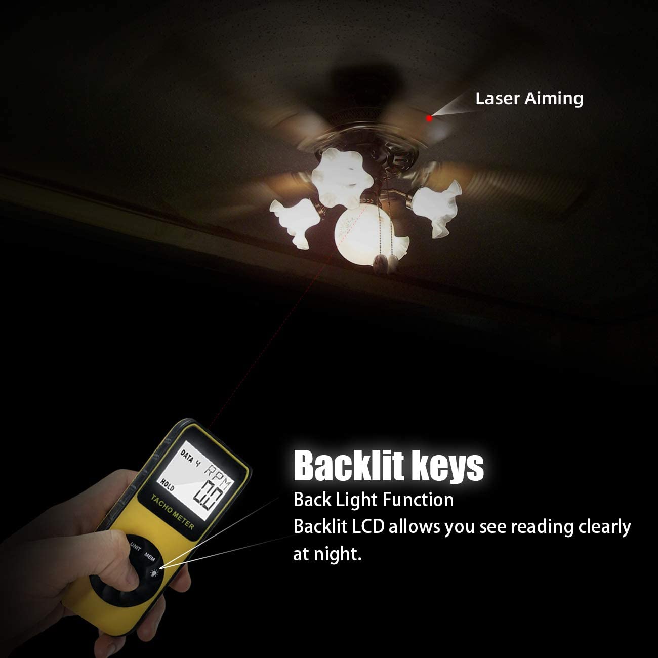 Tachymètre Laser Numérique Tachometer Sans Contact 7,0-99 999 tr/min, Enregistreur de Données, Mesurer Vitesse de Rotation RPM Moteur Voiture Camion Moto Tondeuse à Gâteau, AIOMEST AI-9235C