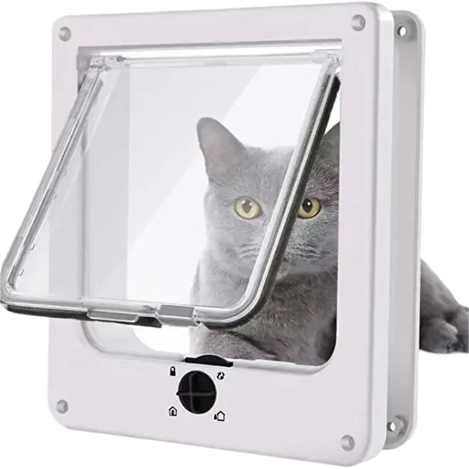 Cat Flap Dog Cats 4 Way Security Lock Door For Kitten ABS Plastic Small Pet Gate Kit(Color1,M)
