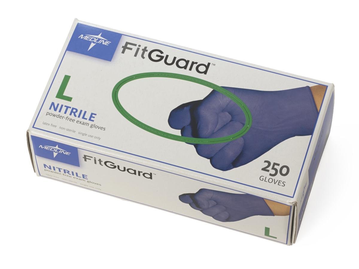 Medline FG2503H FG2503H FitGuard Nitrile Exam Gloves, Large, Dark Blue (Box of 250)