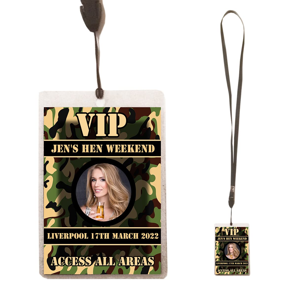 The Retouch Oasis Personalised ARMY Theme BLACK LANYARD + Badge with Photo camouflage Hen Party Birthday