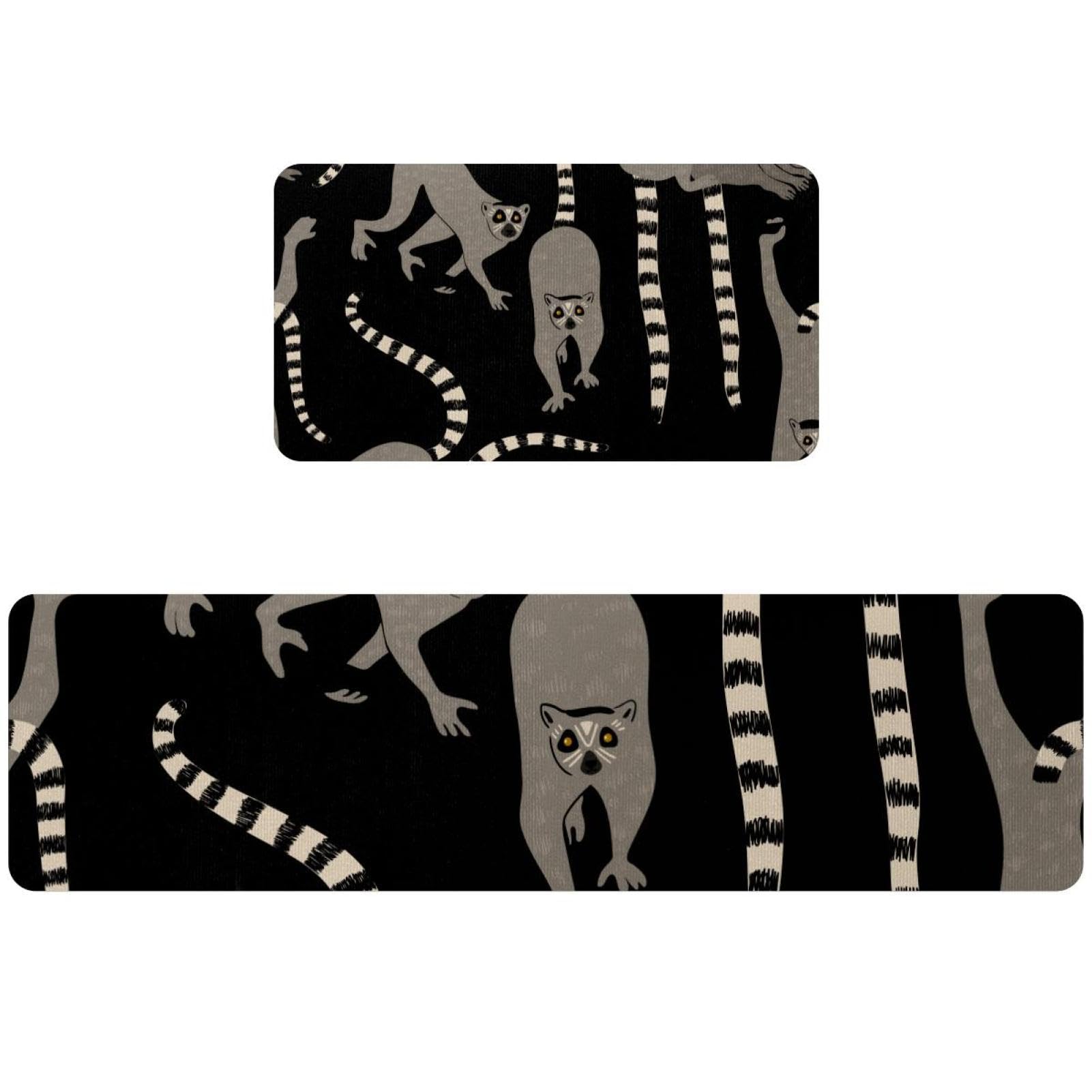 Alfombrillas de cocina antideslizantes y lavables con diseño de lémures grises, pack de 2