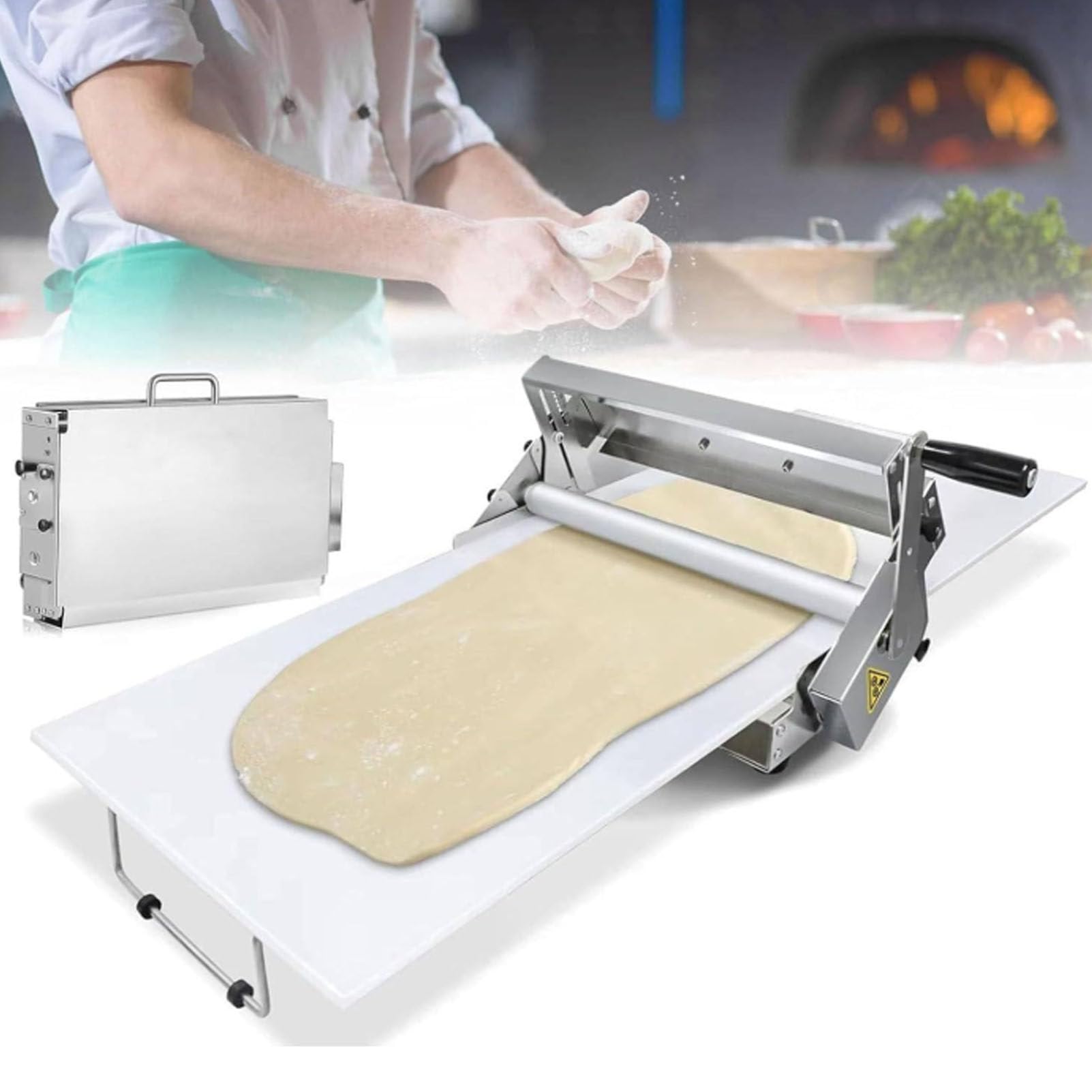 Manuelle Teigschneidemaschine, verstellbare Dicke für Bäckerei-Pizza, kompaktes Edelstahl-Design