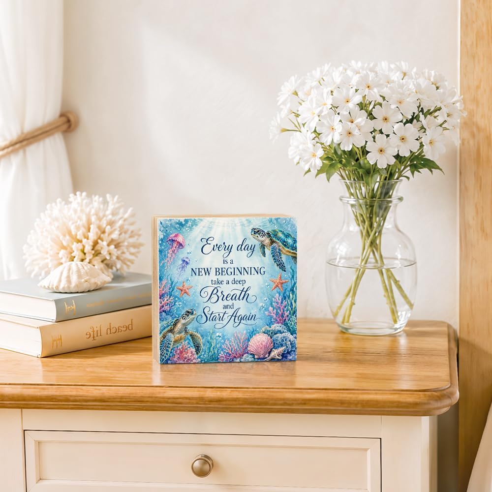 Every Day Is A New Beginning Wooden Box Sign, Sea Turtle Decor image 4