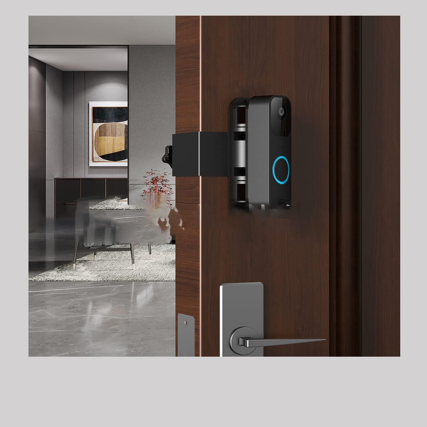 Anti-Theft Blink Doorbell Door Bracket, No-Drill Mounting Bracket for Blink Video Doorbell Cover Holder Non-Block Doorbell Sensor (Flashing, Black) MB02