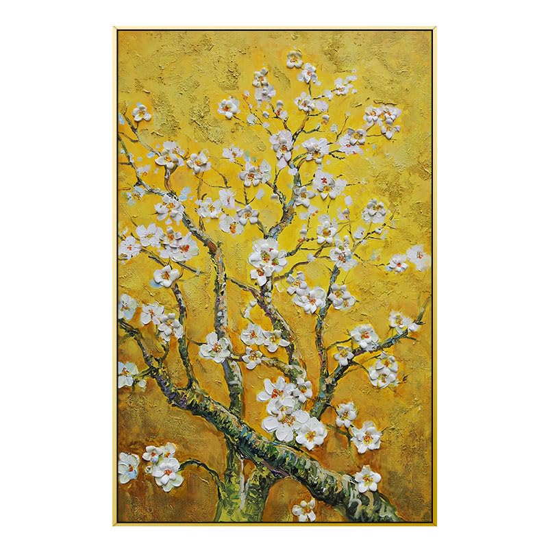Tableau peinture huile sur toile fleur prunier jaune sans cadre grand format