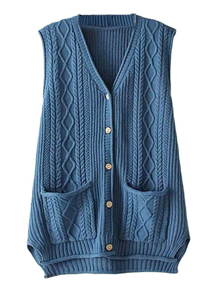 FTCayanz Womens Sweater Vest Button Down Cable Knit Cardigan Outwear