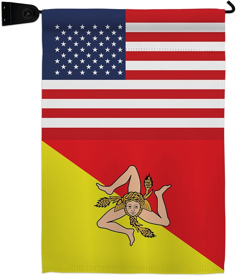 Sicily US Friendship Burlap Burlap Garden Flag Regional USA American Alliance World Country Particular Area Small Decorative Gift Yard House Banner Double-Sided Made In 13 X 18.5