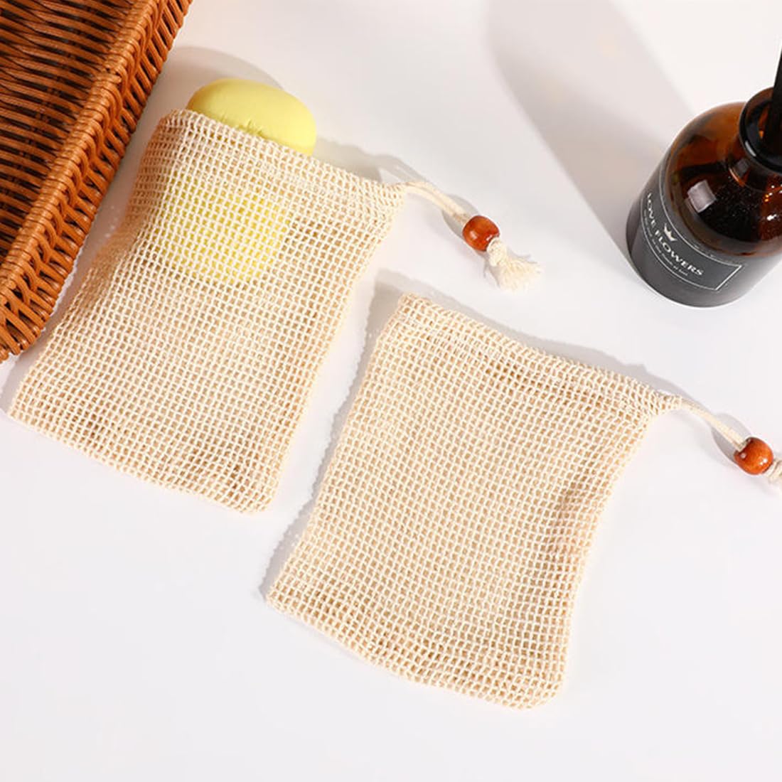 4 Bio-Seifensäckchen Aus Sisal – Zur Aufschäumung, Peeling & Hautpflege (14x9 Cm)