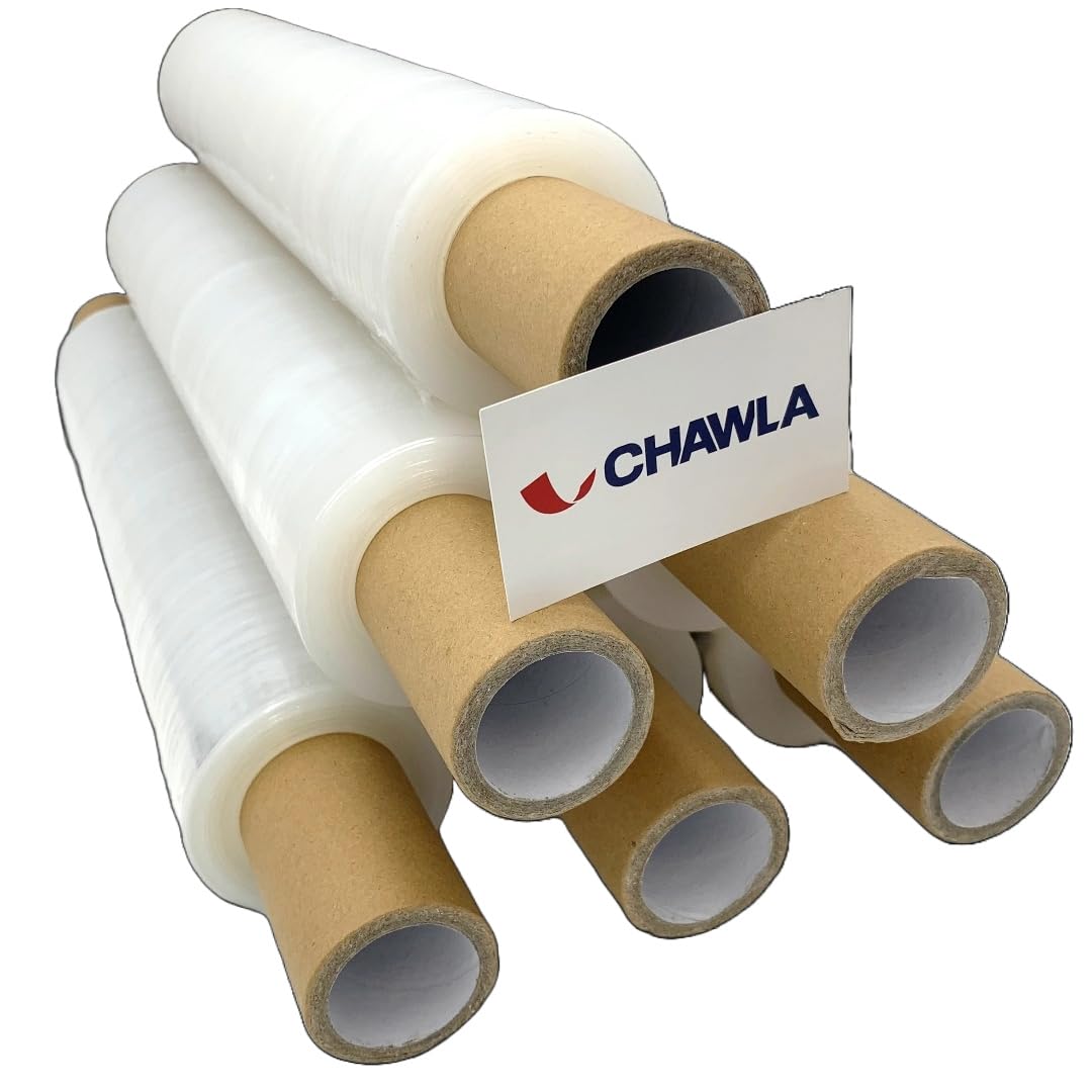 Clear Extended Core Pallet Stretch Shrink Cling Film | 400mm x 300m, 20mu |1.5 kg Roll | for Secure Packaging and Shipping | 6 Rolls