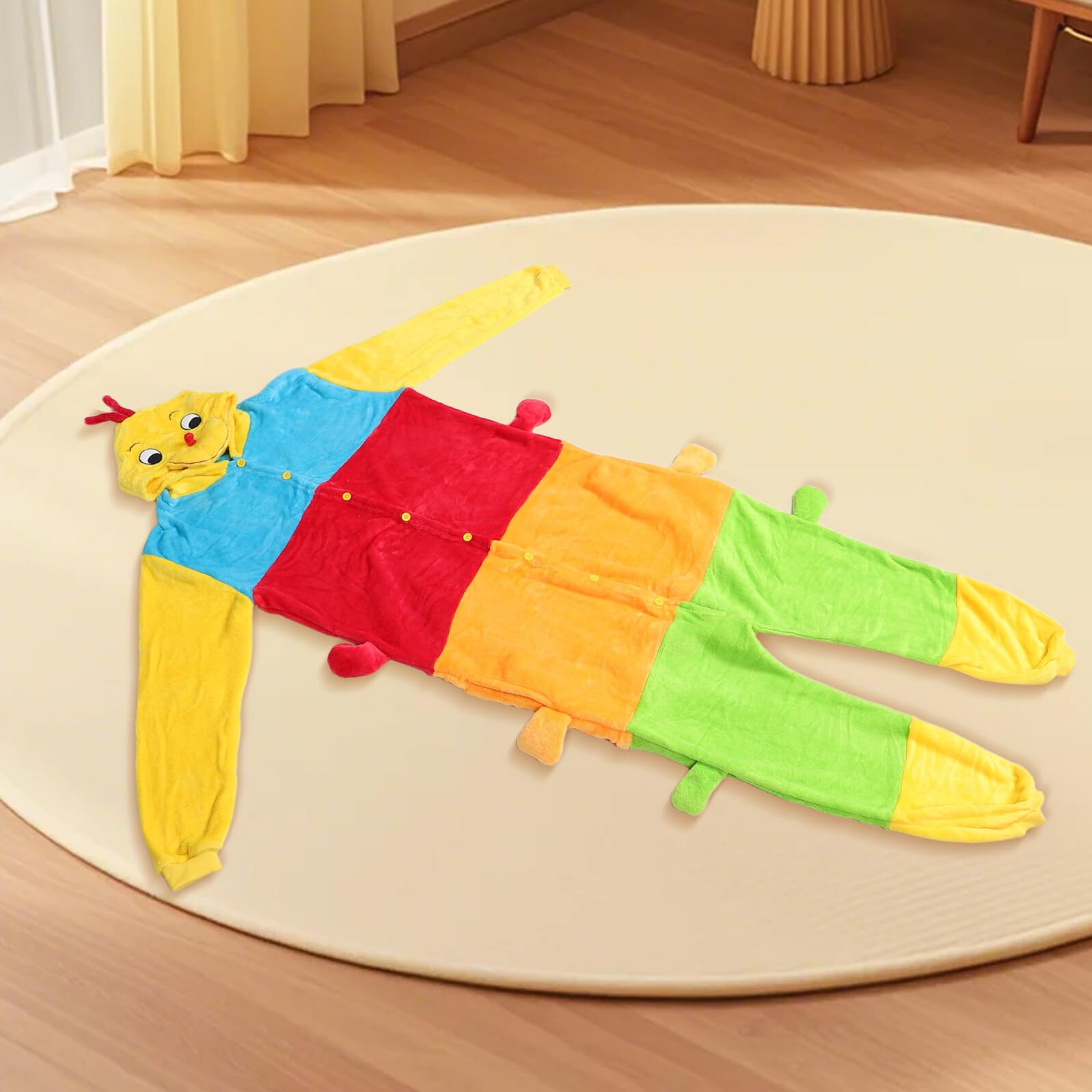 Gatuida Plüschige Caterpillar Onesie Pyjama aus Flauschigem Flanell Warme Halloween Schlafanzug für Erwachsene Kuschelige Hauskleidung für Herbst und Winter für Festliche Zusammenkünfte